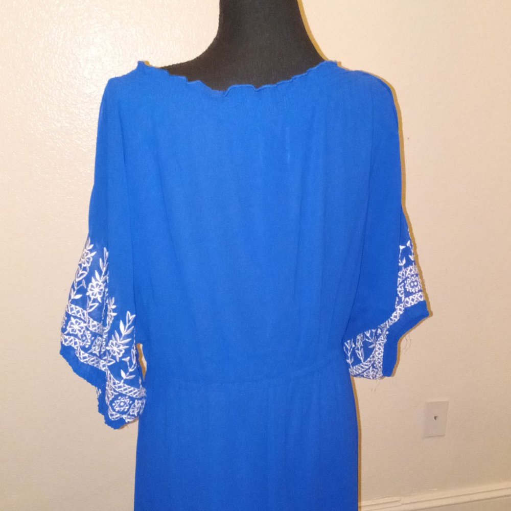 Bright blue sheer embroidered maxi dress - Picture 3 of 14